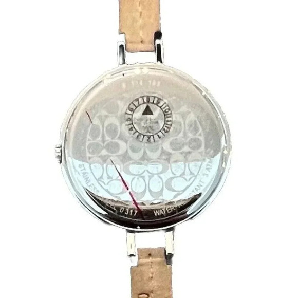 Coach Women’s Watch Round Face Leather Band Brown White NWT - Picture 3 of 6